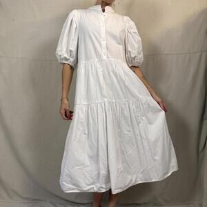 Amadi White Puff Sleeve Tiered Dress – Made in USA